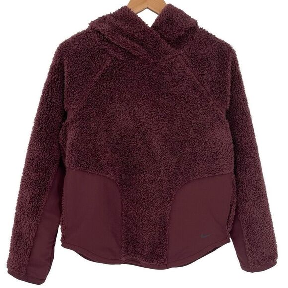 Nike Sherpa Thermal Hoodie Pullover Pockets Women XS Garnet AR7404 - Picture 1 of 8